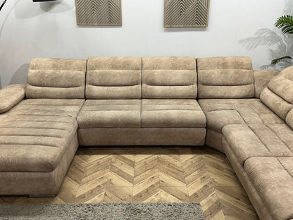 Crème/Beige Suède Stoffen U Zetel ~ Slaapfunctie