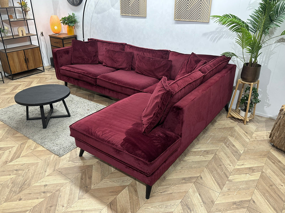 Bordeaux Rode Velvet Hoekzetel ~ Losse Kussens Met Afneembare Hoezen