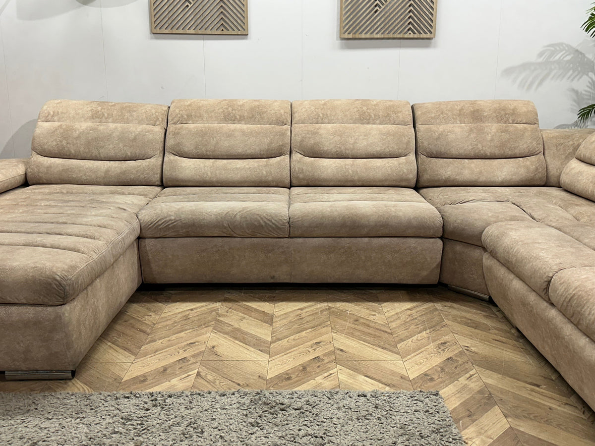 Crème/Beige Suède Stoffen U Zetel ~ Slaapfunctie