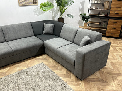 !Showroommodel! Antraciet/Grijze Suède Lederen/Velvet Hoekzetel