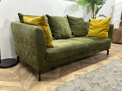 Groene Velvet 2.5-Zits Zetel ~ Losse Rugkussens Met Afneembare Hoezen