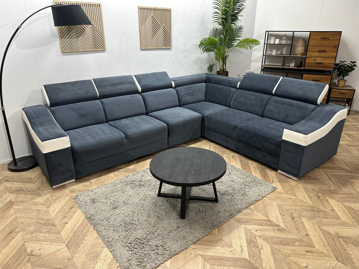 Blauwe/Witte Velvet/Leather Look Hoekzetel ~ Meerdere Opstellingen