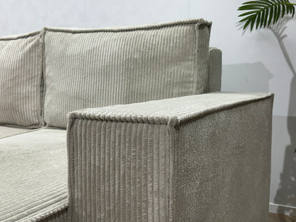 !Showroommodel! Witte Ribstof U Zetel ~ Slaapfunctie