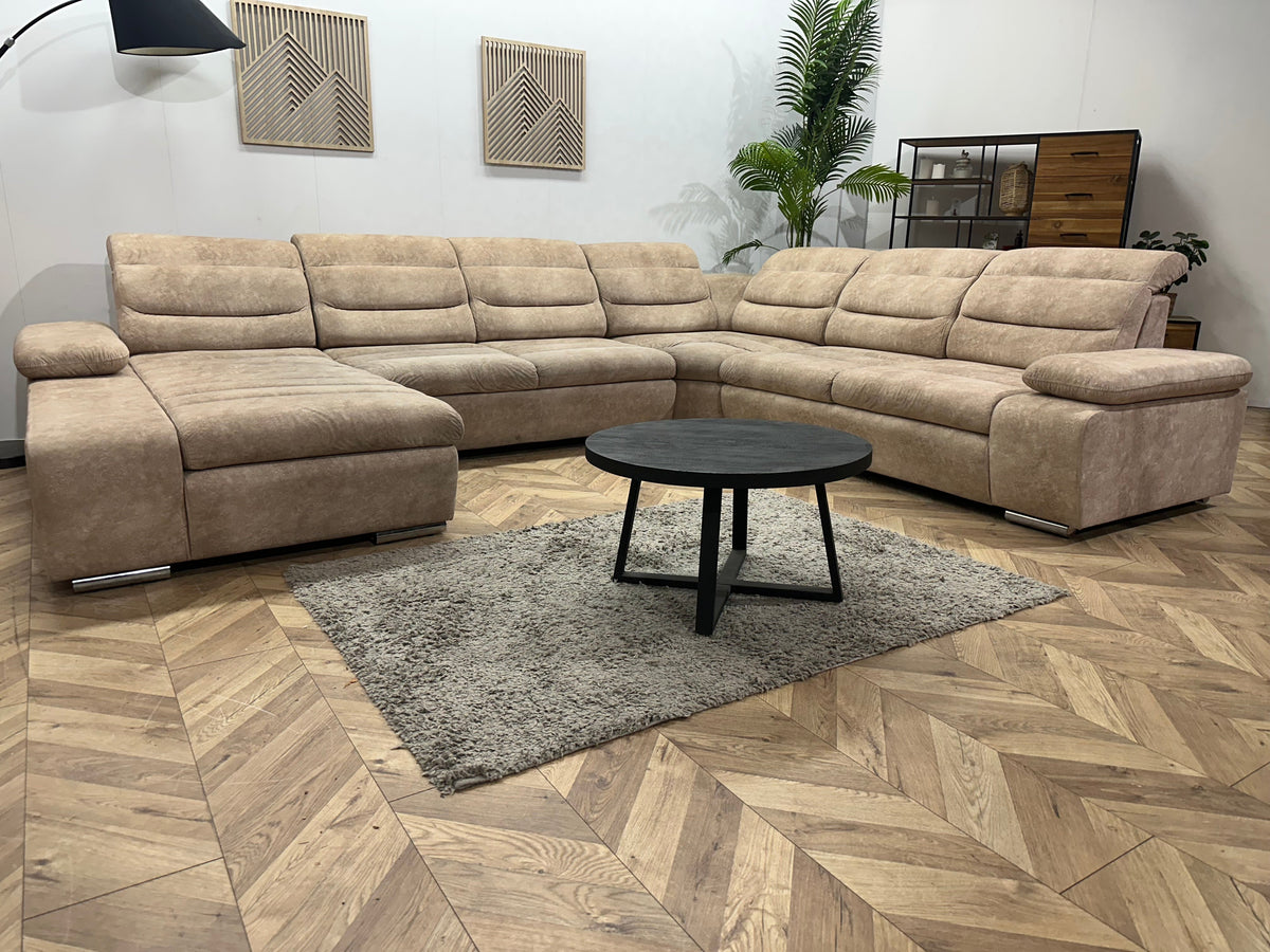 Crème/Beige Suède Stoffen U Zetel ~ Slaapfunctie