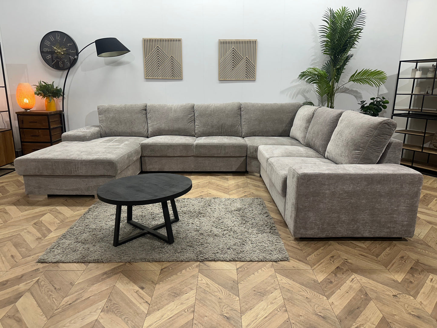 Grijze Velvet U Zetel ~ Losse Rugkussens Met Afneembare Hoezen