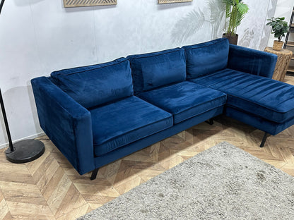 Blauwe Velvet Hoekzetel ~ Losse Kussens Met Afneembare Hoezen