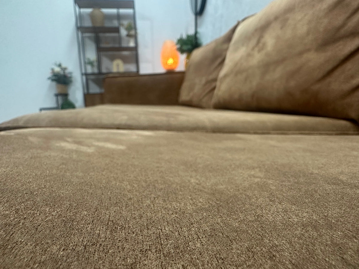 Cognac Bruine Suède Stoffen 3-Zits Zetel Inc Hocker ~ Losse Kussens Met Afneembare Hoezen