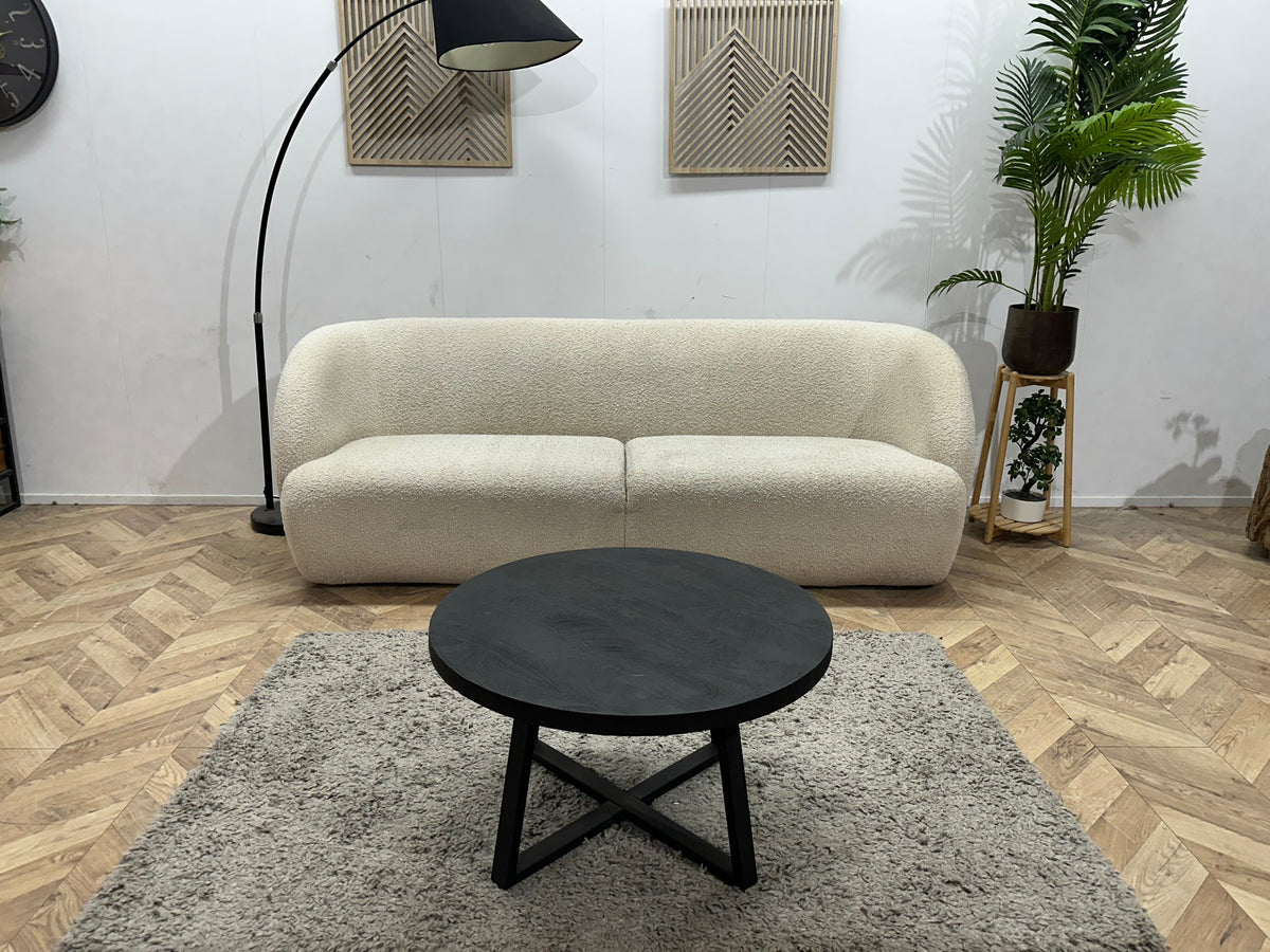 Witte Bouclé Stoffen 2.5-Zits Zetel ~ Vaste Kussens