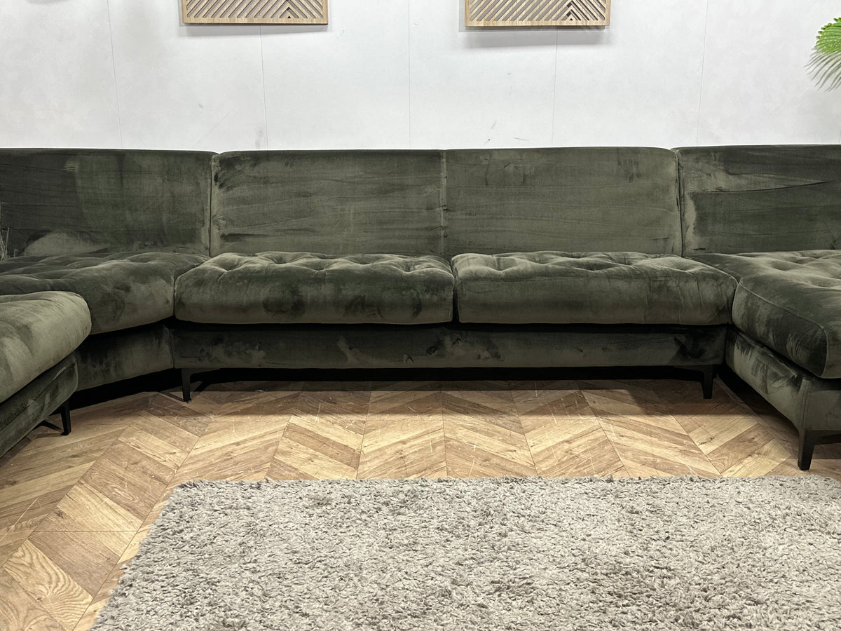 Donker Groene Velvet U Zetel ~ Nieuwstaat