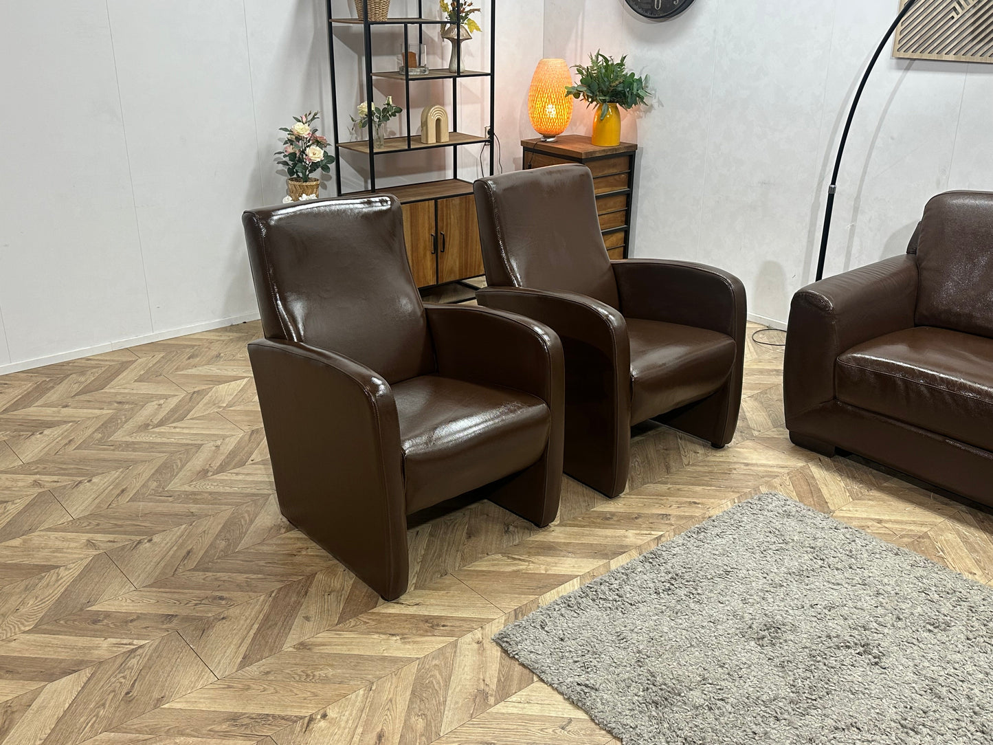 Bruine Echt Lederen 2.5-Zits Zetel Inc Fauteuils ~ Geïmpregneerd