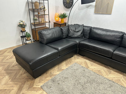 N-Joy Zwarte Leather Look Hoekzetel ~ Losse Kussens Met Afneembare Hoezen