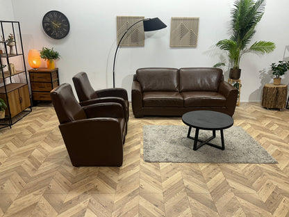 Bruine Echt Lederen 2.5-Zits Zetel Inc Fauteuils ~ Geïmpregneerd