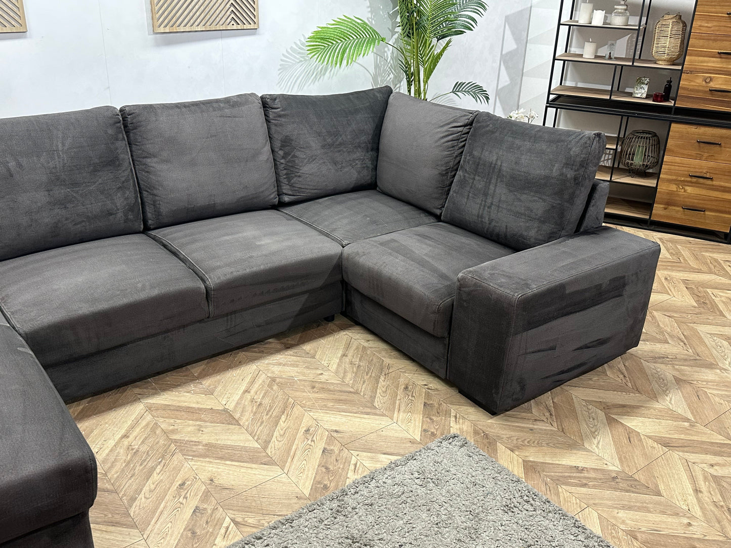 Antraciet Velvet U Zetel ~ Losse Rugkussens Met Afneembare Hoezen