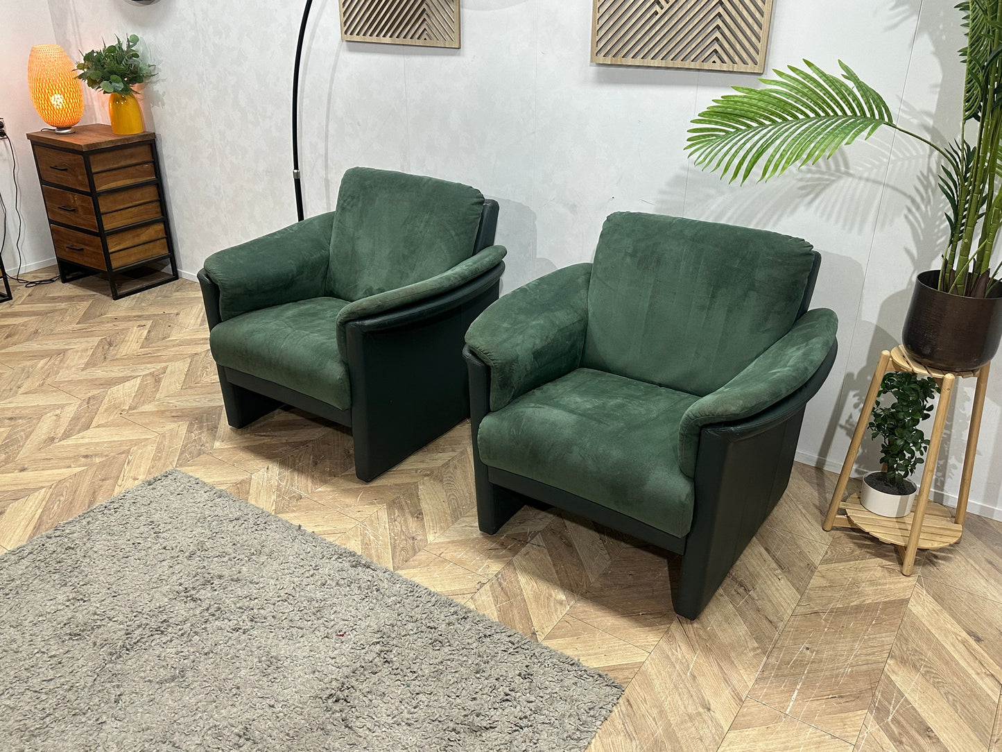 Groene Suède Stoffen/ Echt lederen Fauteuils ~ Vaste Kussens