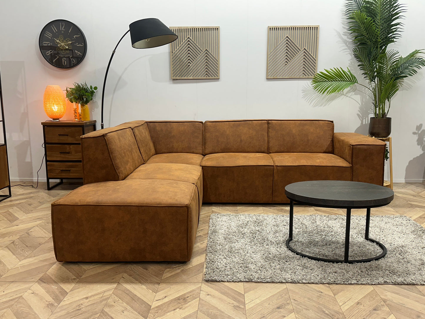 !Showroommodel! Cognac Bruine Suède Stoffen Hoekzetel