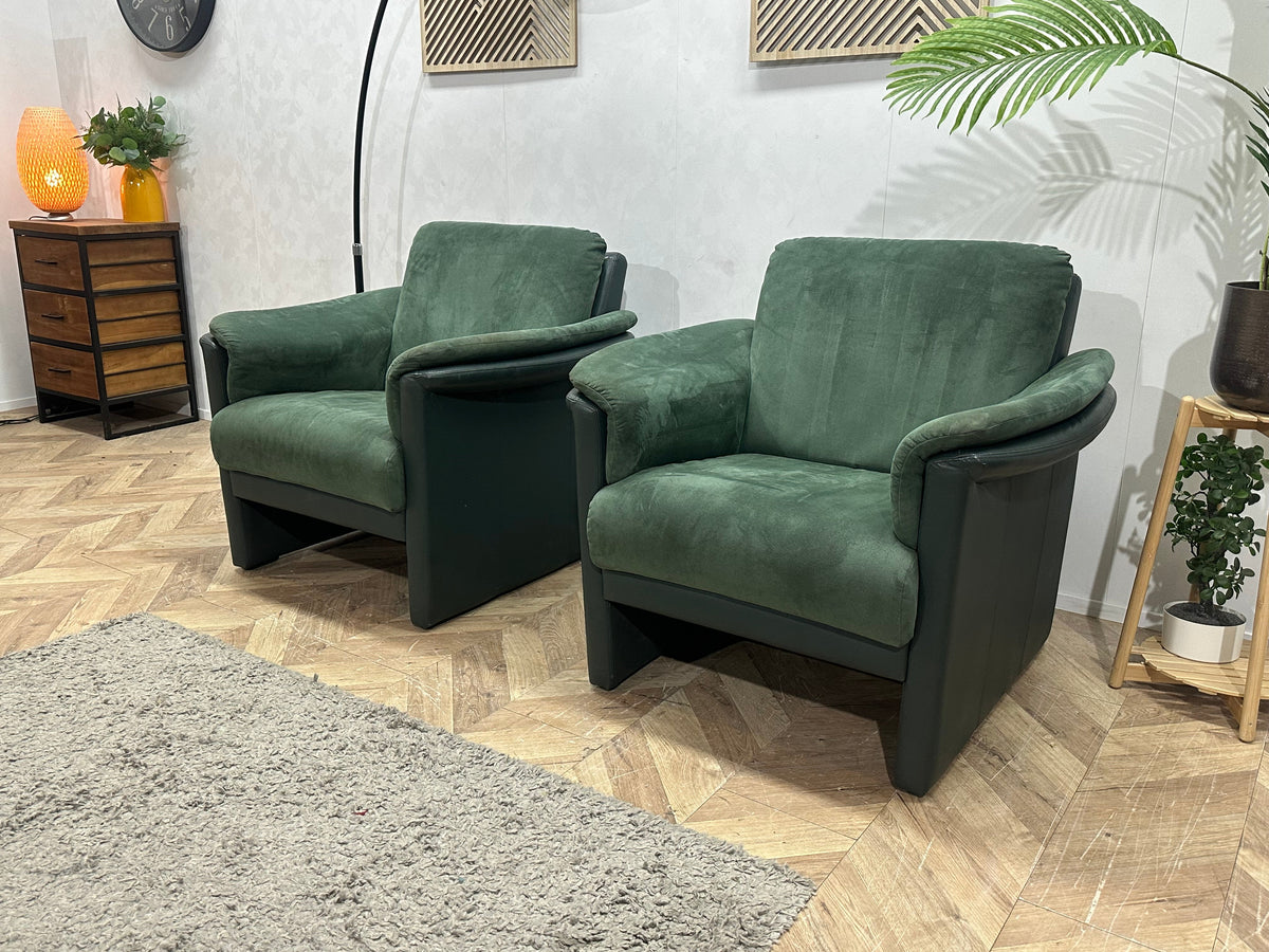 Groene Suède Stoffen/ Echt lederen Fauteuils ~ Vaste Kussens