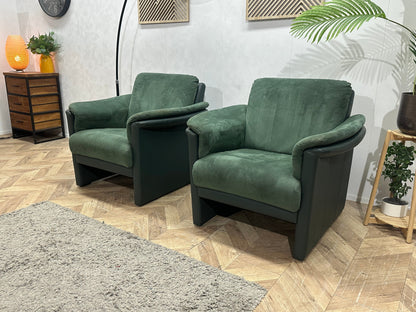 Groene Suède Stoffen/ Echt lederen Fauteuils ~ Vaste Kussens