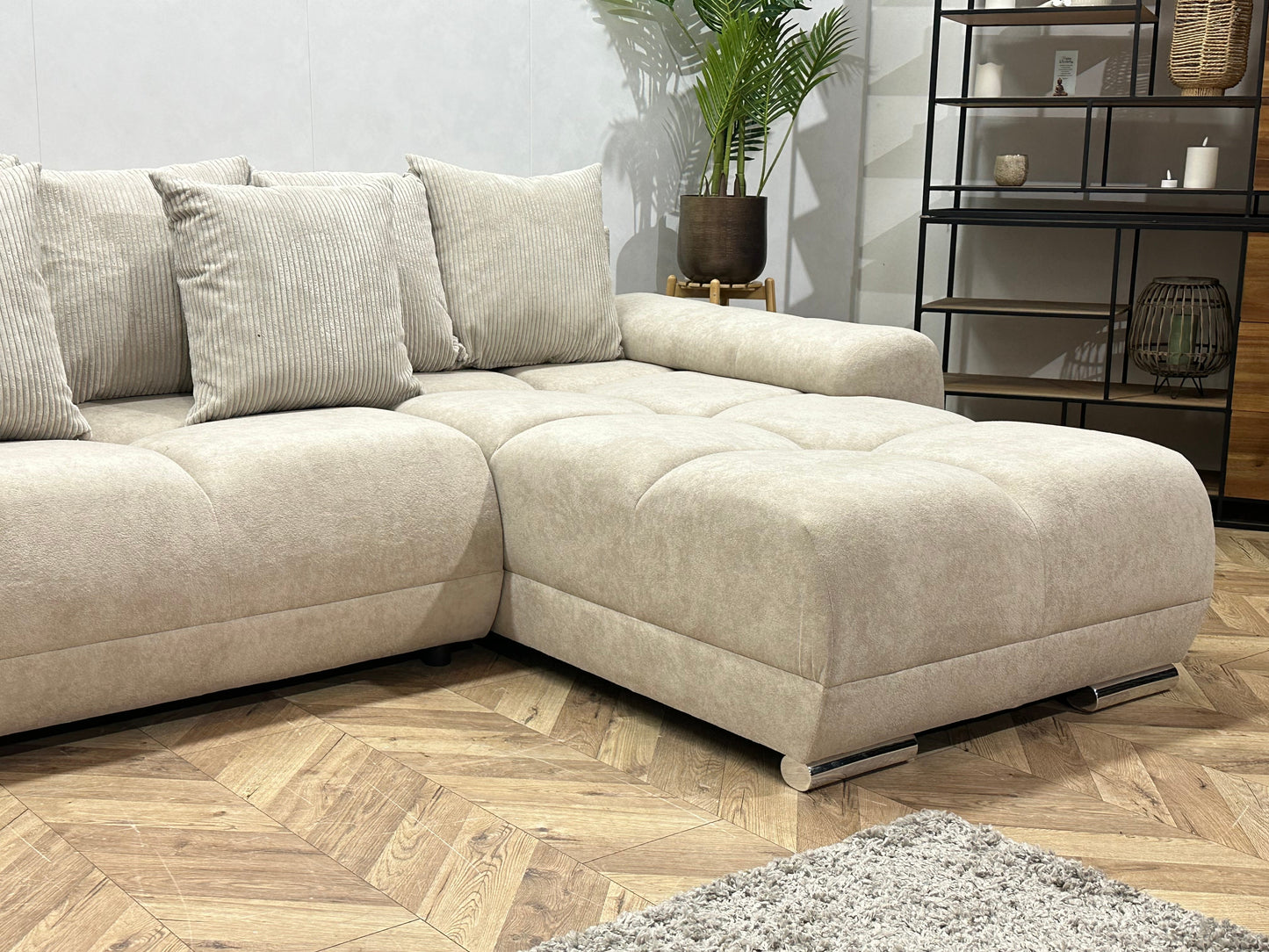 !Showroommodel! Crème Velvet U Zetel ~ Losse Ribstof Rugkussens