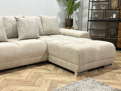 !Showroommodel! Crème Velvet U Zetel ~ Losse Ribstof Rugkussens