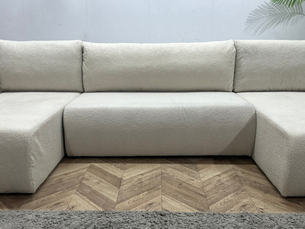 !Showroommodel! Witte Bouclé Stoffen U Zetel ~ Slaapfunctie