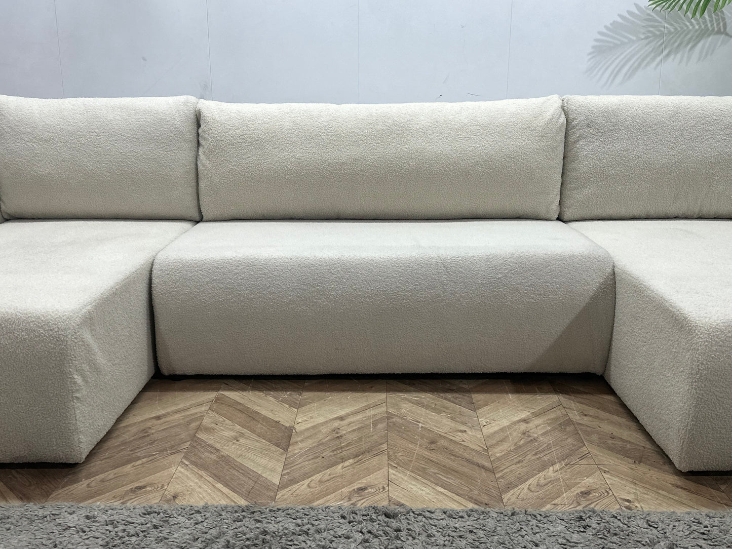 !Showroommodel! Witte Bouclé Stoffen U Zetel ~ Slaapfunctie