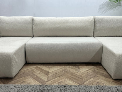 !Showroommodel! Witte Bouclé Stoffen U Zetel ~ Slaapfunctie