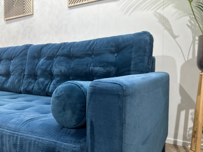 Blauwe Velvet 3-Zits Zetel ~ Losse Kussens Met Afneembare Hoezen