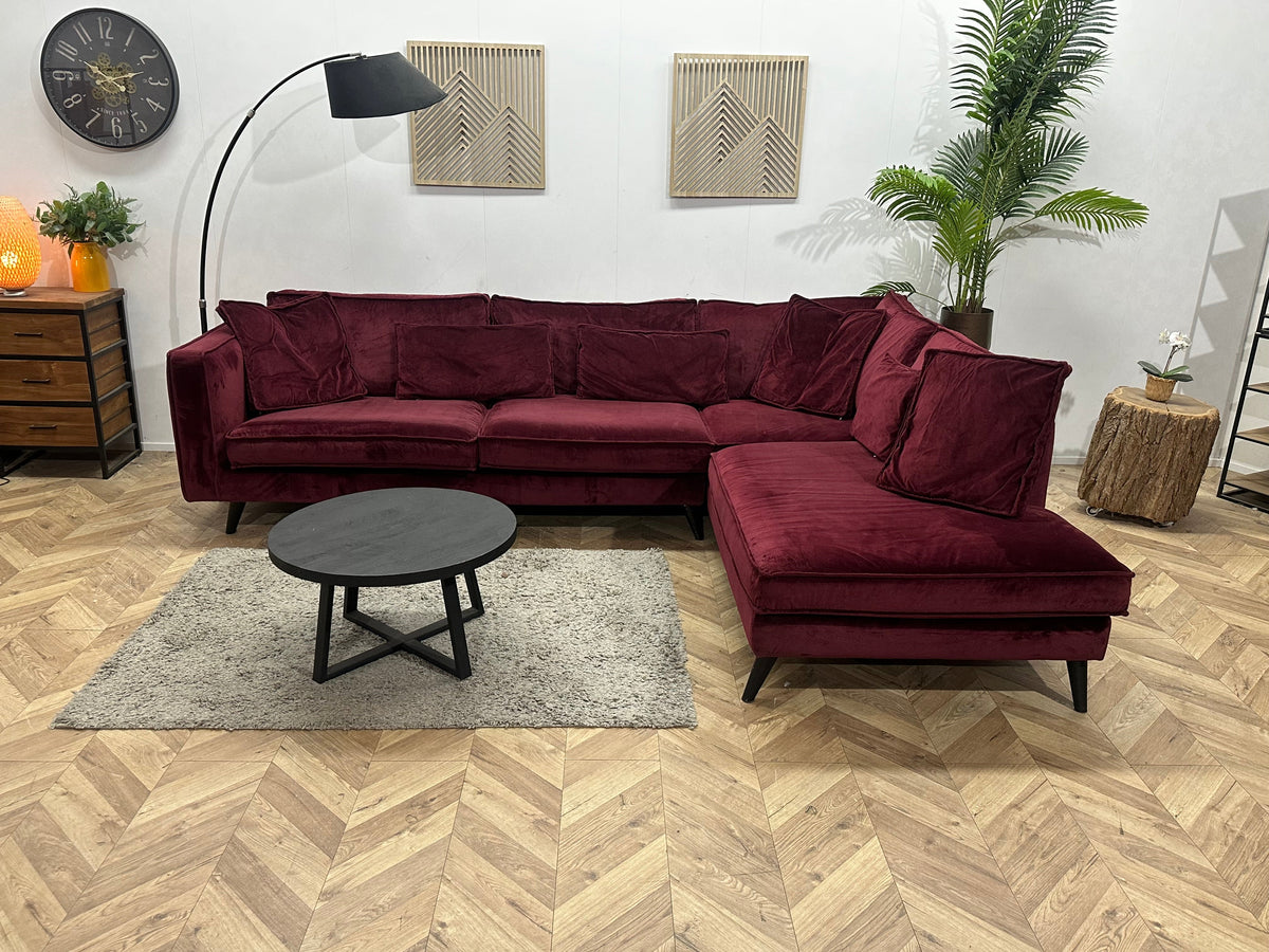Bordeaux Rode Velvet Hoekzetel ~ Losse Kussens Met Afneembare Hoezen