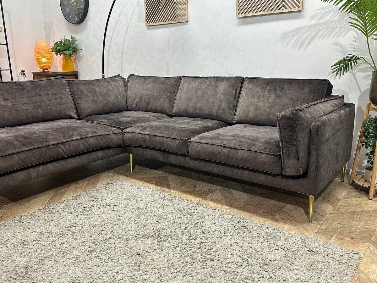 Antraciet Velvet Hoekzetel ~ Losse Kussens Met Afneembare Hoezen