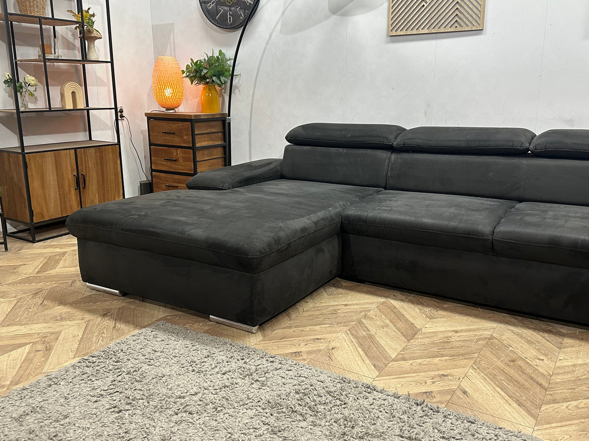 Zwarte Velvet U Zetel ~ Verstelbare Arm/Hoofdsteunen