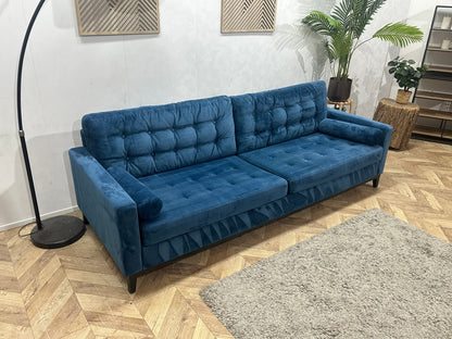 Blauwe Velvet 3-Zits Zetel ~ Losse Kussens Met Afneembare Hoezen
