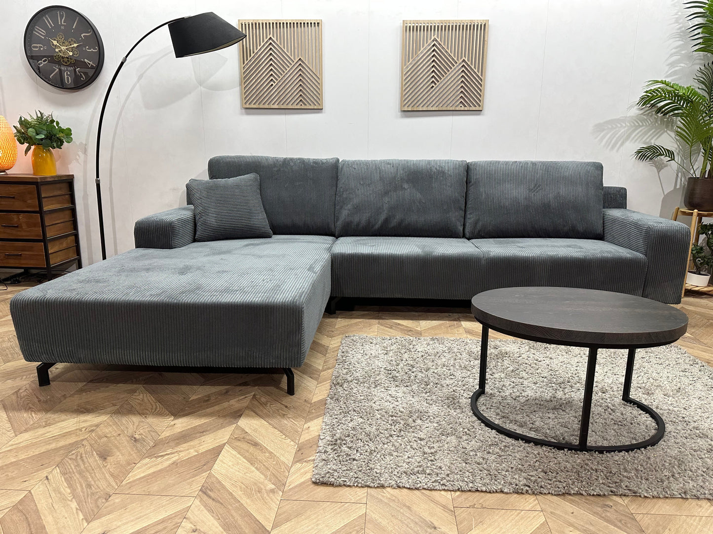 !Showroommodel! Blauwe Ribstof Hoekzetel ~ Losse Rugkussens