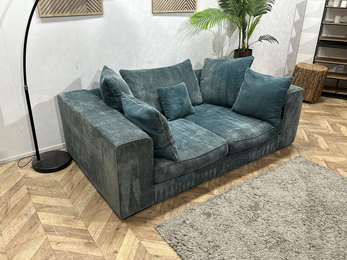 Blauwe Ribstof 2.5-Zits Zetel ~ Losse Kussens Met Afneembare Hoezen