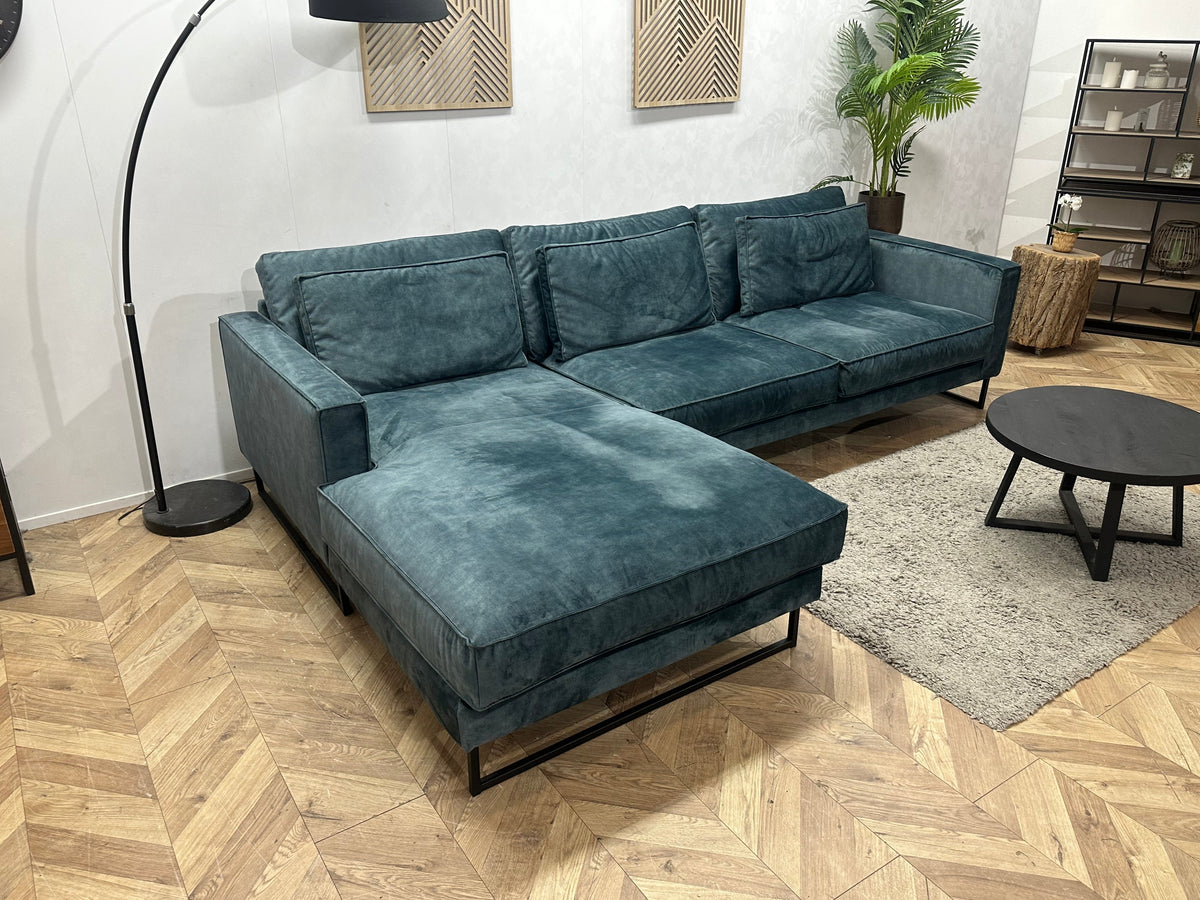 Blauwe Velvet Hoekzetel ~ Losse Kussens Met Afneembare Hoezen