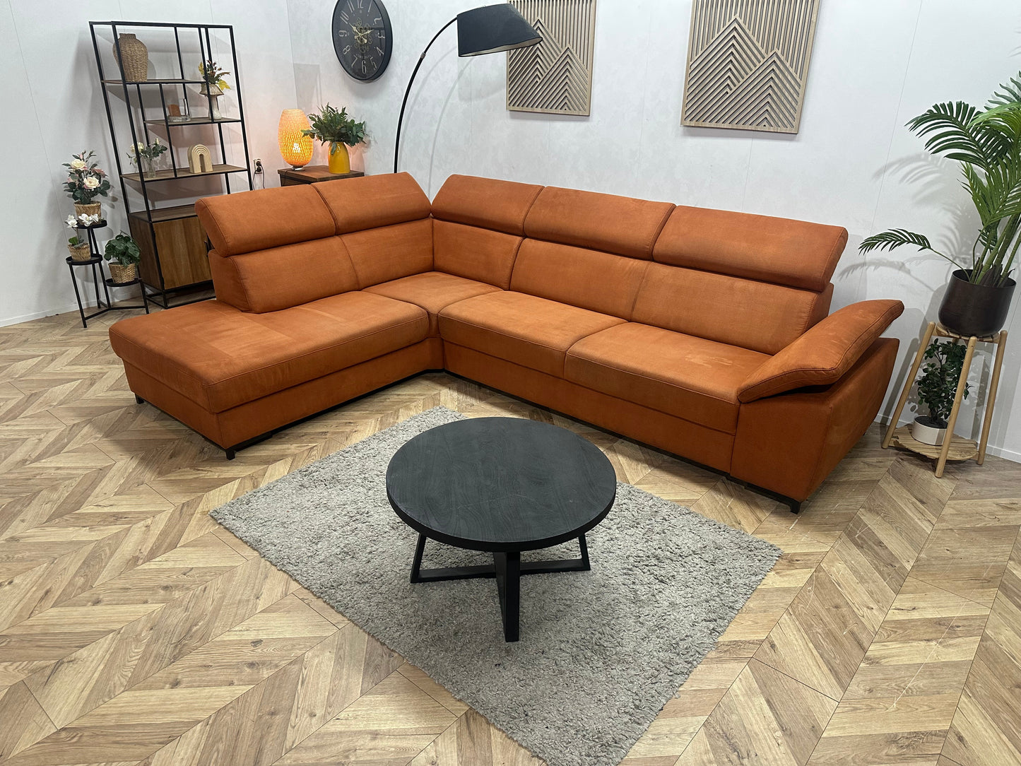 Cognac Bruine Suède Stoffen Hoekzetel ~ Verstelbare Arm/ Hoofdsteunen