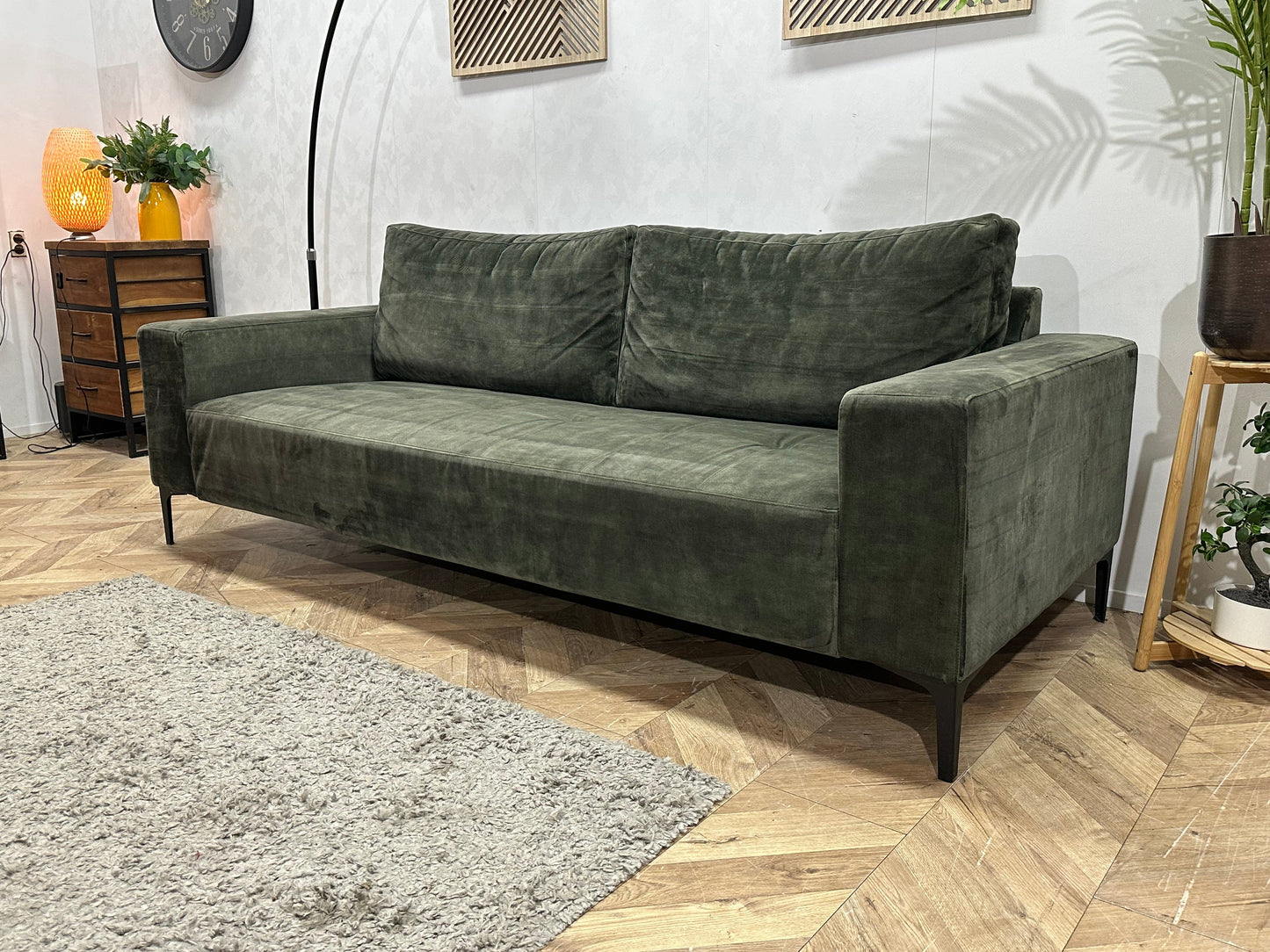 Groene Velvet 2.5-Zits Zetel Inc Hocker ~ Losse Rugkussens Met Afneembare Hoezen
