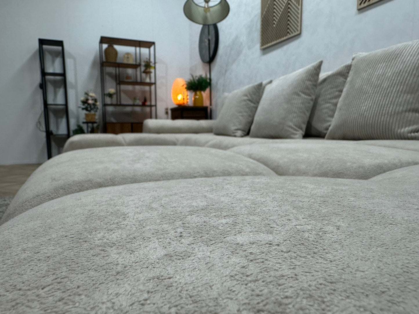 !Showroommodel! Crème Velvet U Zetel ~ Losse Ribstof Rugkussens