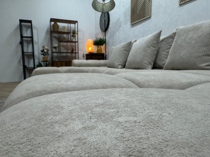 !Showroommodel! Crème Velvet U Zetel ~ Losse Ribstof Rugkussens