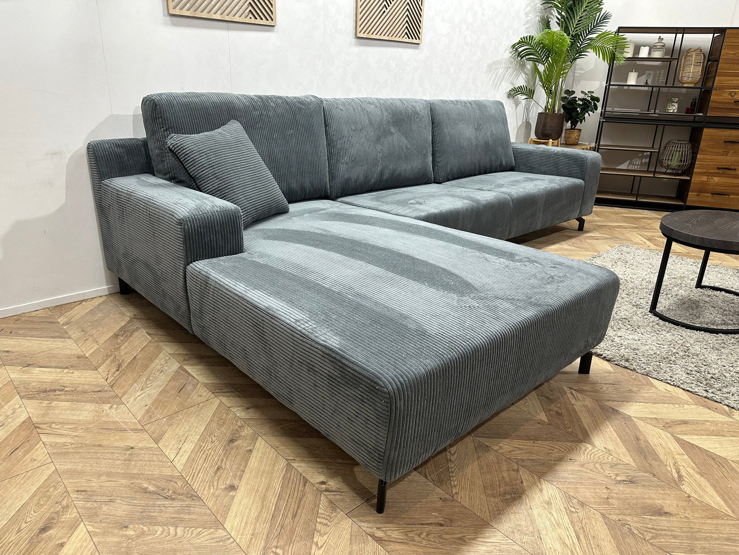 !Showroommodel! Blauwe Ribstof Hoekzetel ~ Losse Rugkussens