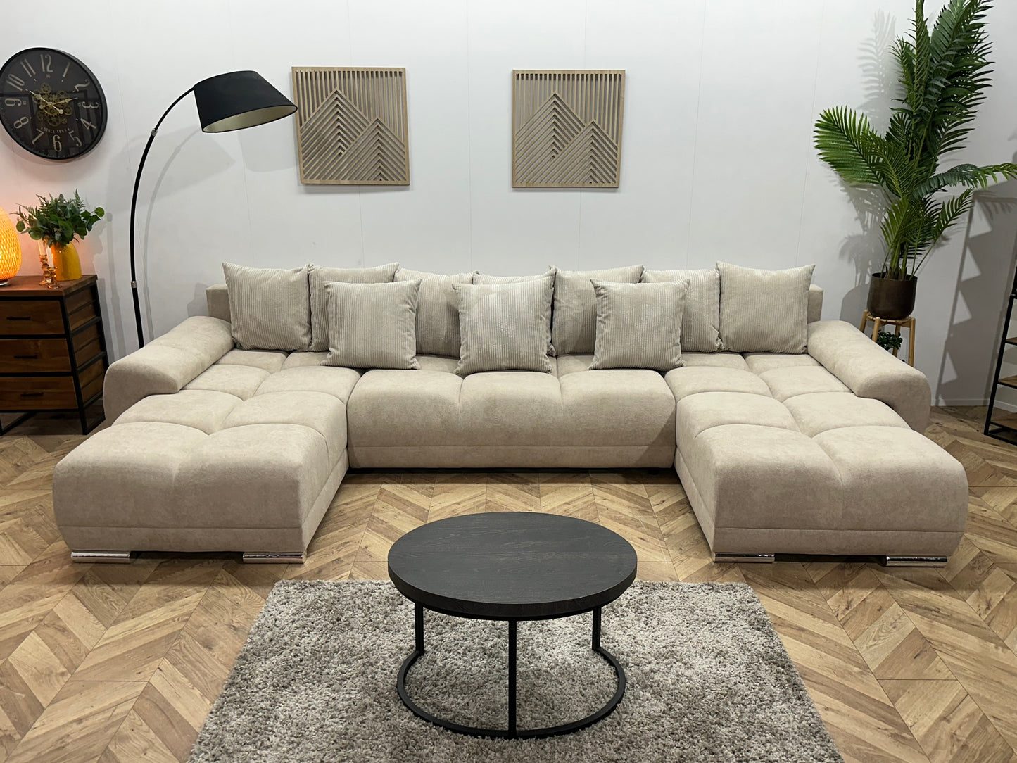 !Showroommodel! Crème Velvet U Zetel ~ Losse Ribstof Rugkussens
