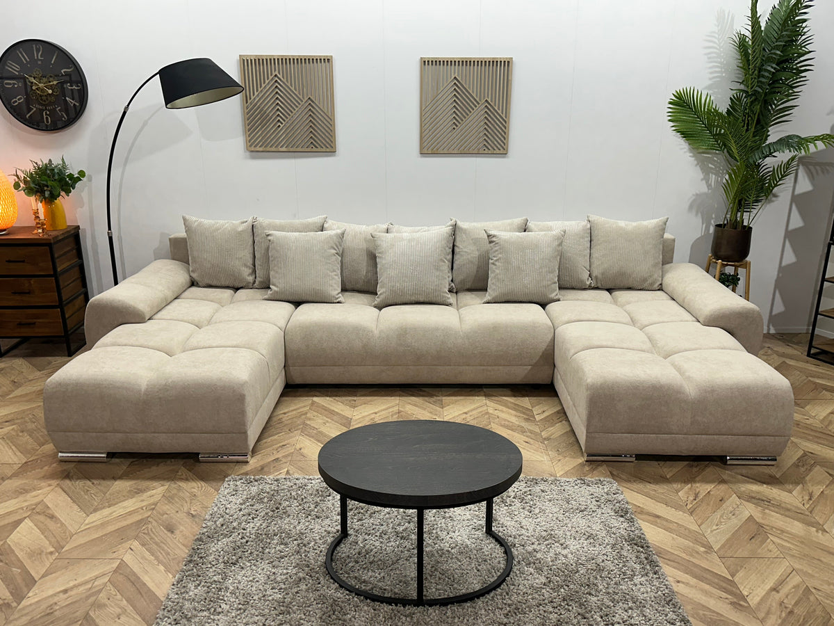 !Showroommodel! Crème Velvet U Zetel ~ Losse Ribstof Rugkussens