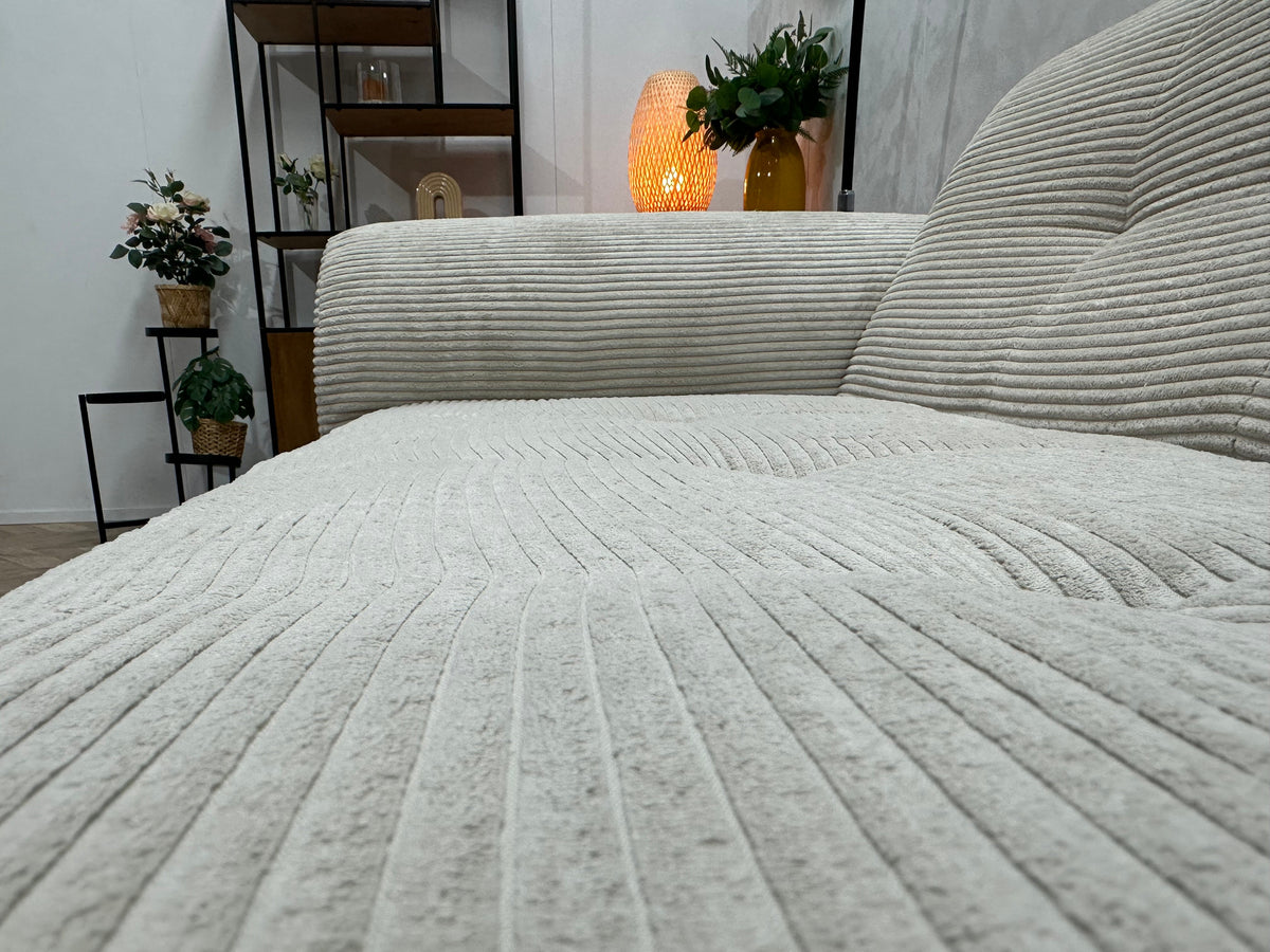 !Showroommodel! Witte Ribstof Hoekzetel ~ Slaapfunctie