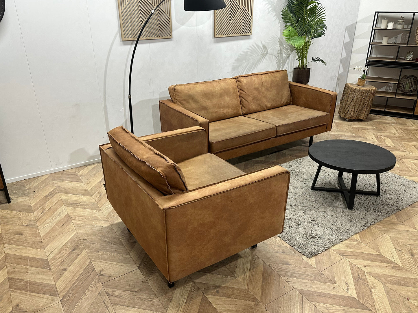 Be Pure Cognac Bruine Suede Stoffen Zetels Set ~ Losse Kussens Met Afneembare Hoezen