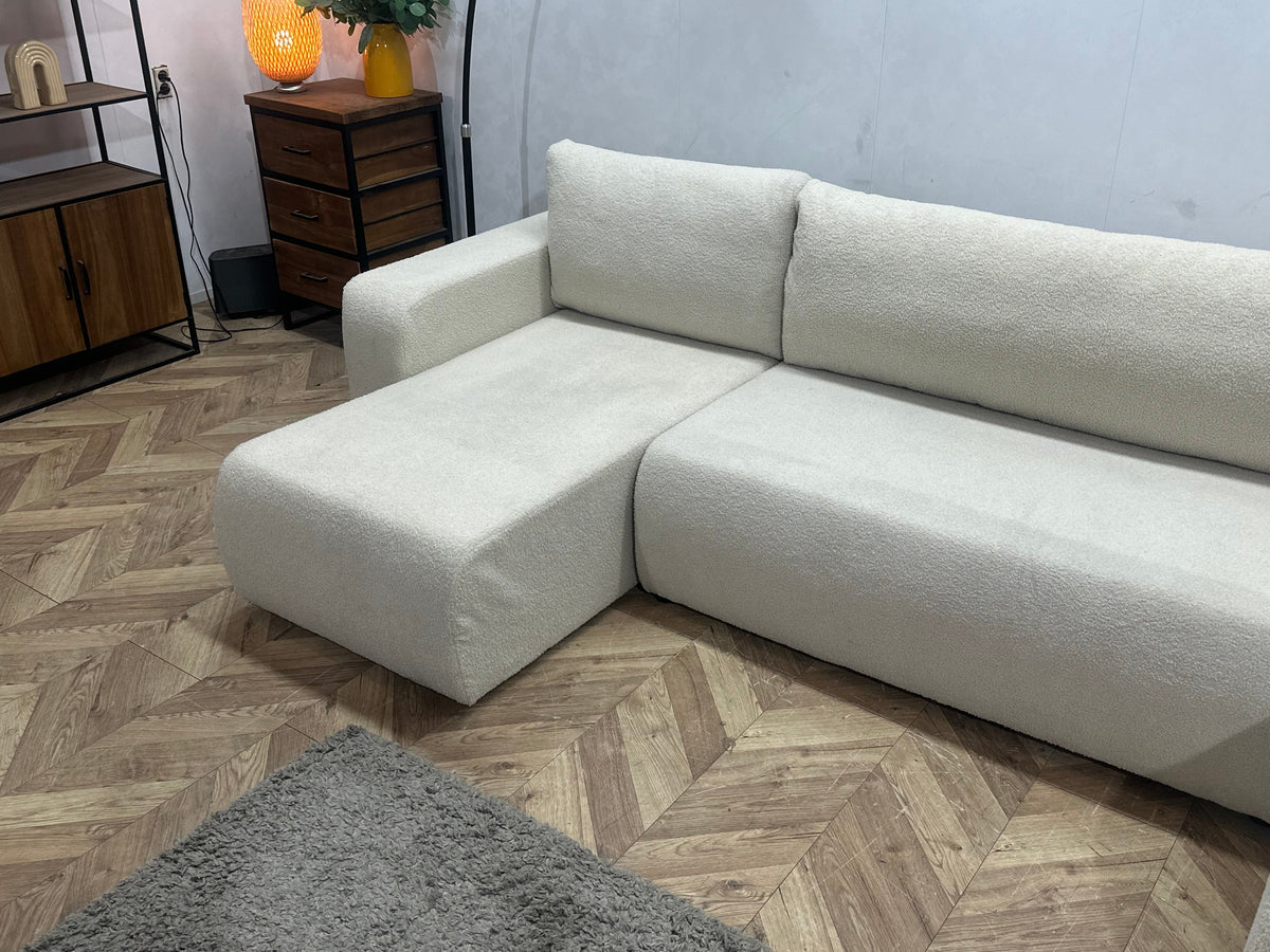 !Showroommodel! Witte Bouclé Stoffen U Zetel ~ Slaapfunctie