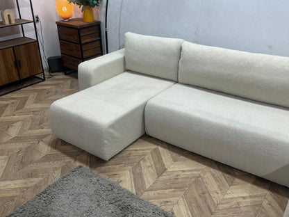 !Showroommodel! Witte Bouclé Stoffen U Zetel ~ Slaapfunctie