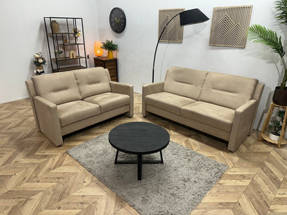 Beige Suede Stoffen/Lederen Zetels Set ~ Vaste Kussens