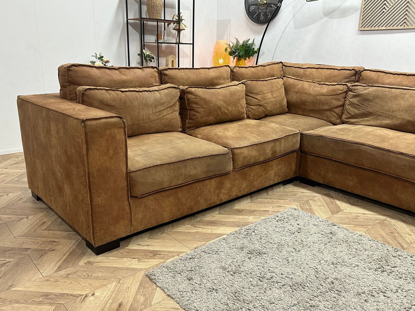 Vellarte Cognac Bruine Suède Stoffen Hoekzetel ~ Losse Kussens Met Afneembare Hoezen
