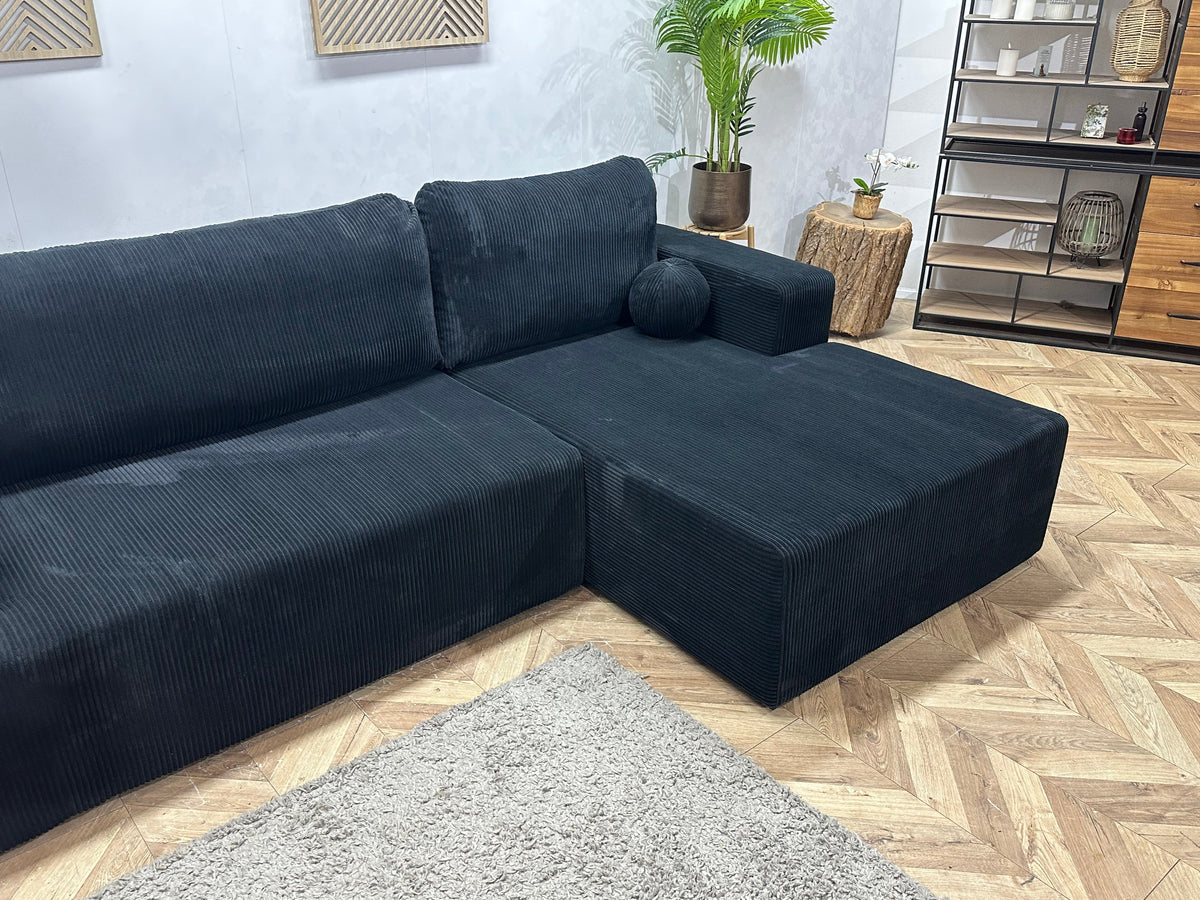 !Showroommodel! Zwarte Ribstof Hoekzetel