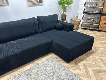!Showroommodel! Zwarte Ribstof Hoekzetel