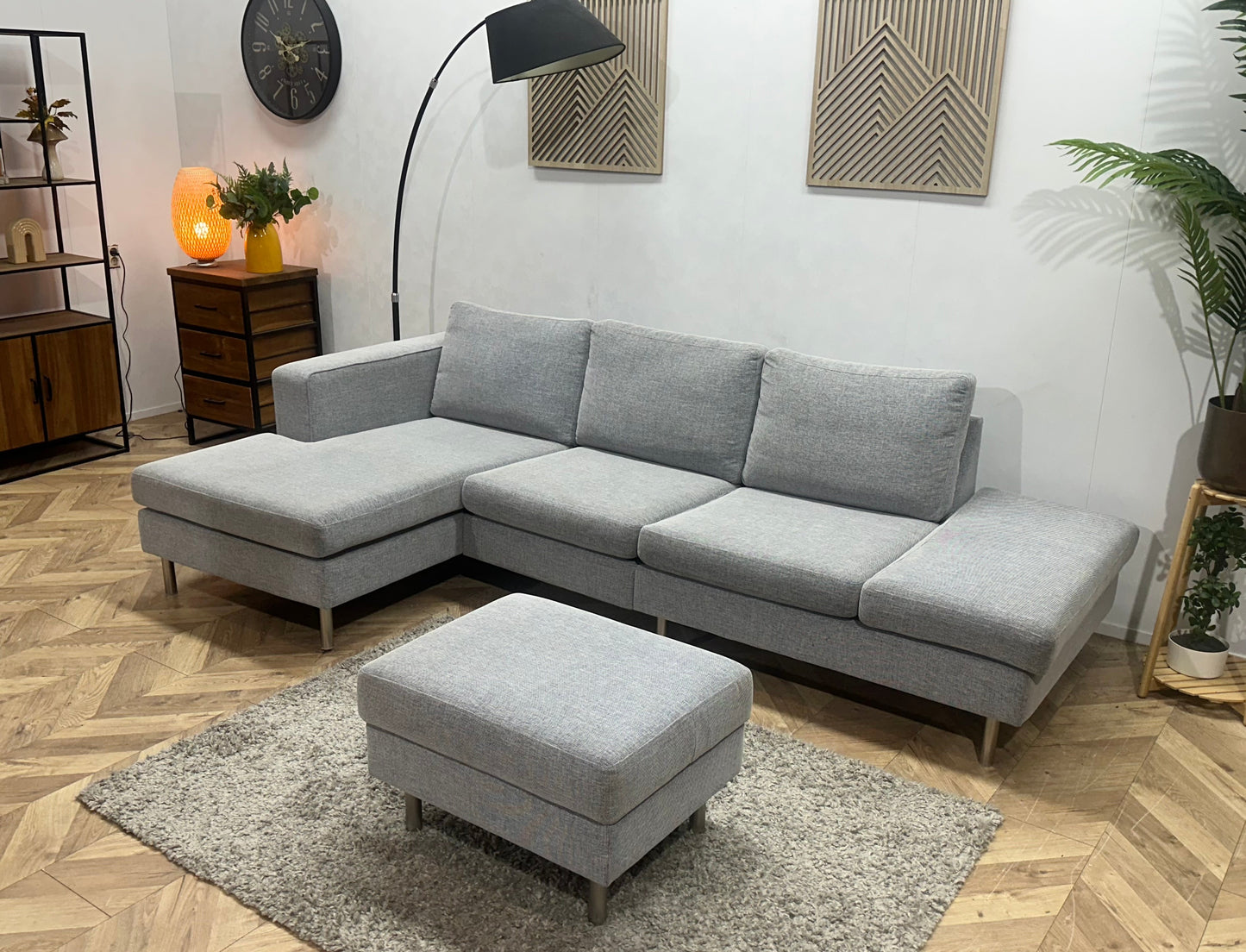 Licht Grijze Design Hoekzetel Inc Hocker ~ Losse Kussens Met Afneembare Hoezen